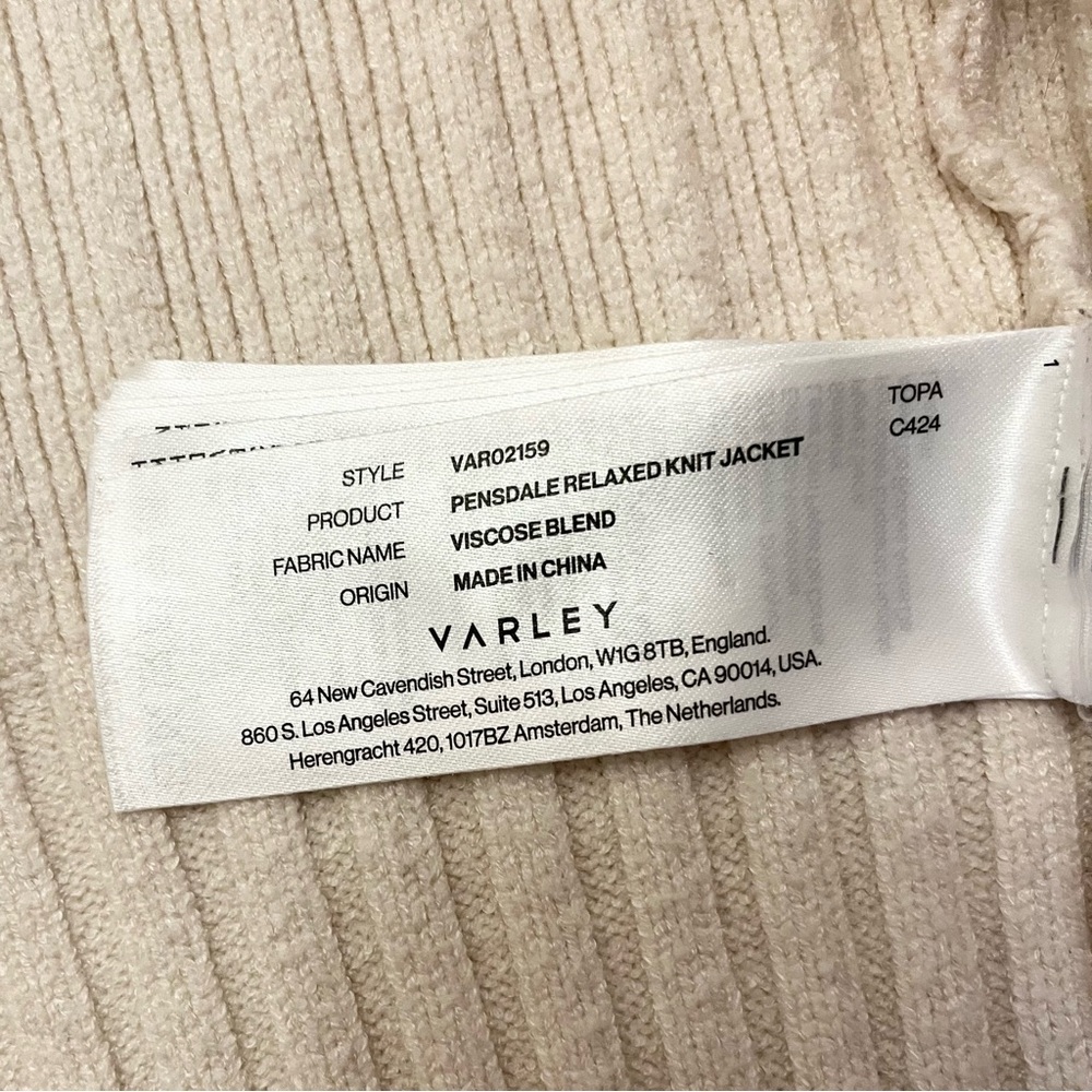 Varley Pensdale Relaxed Knit Jacket Egret Blush Ivory Ribbed Cardigan L - Picture 10 of 15